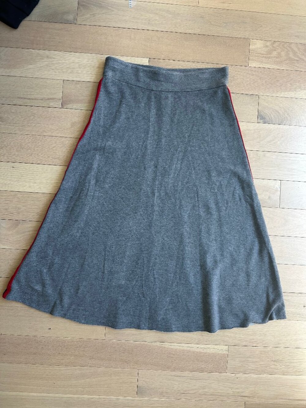 Velvet Side Stripe Knit Midi Skirt Gray S